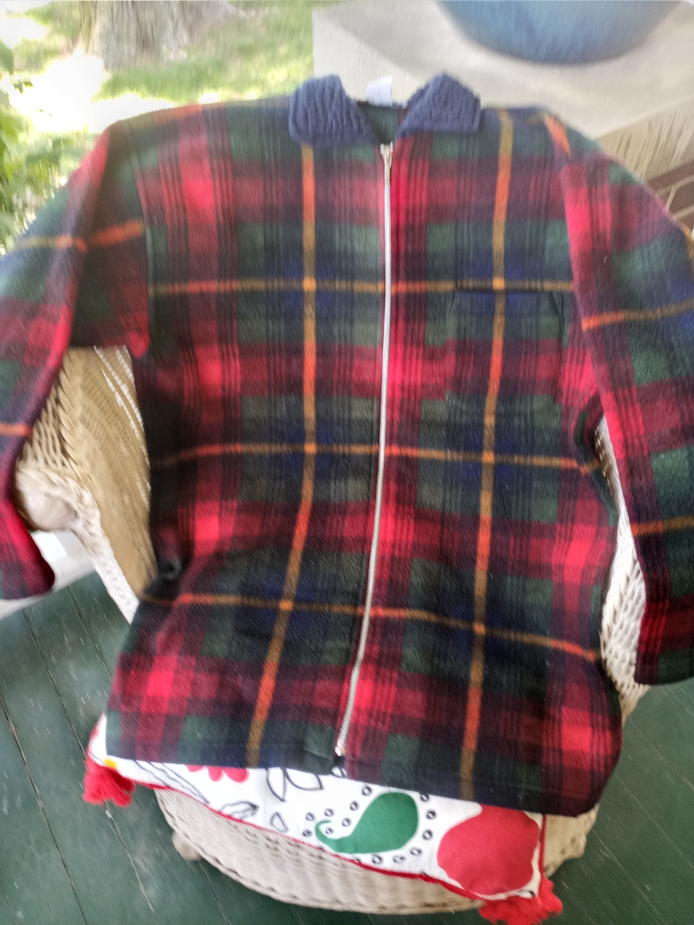 Vintage Plaid Zip-Front Fleece Jacket in Red and Green